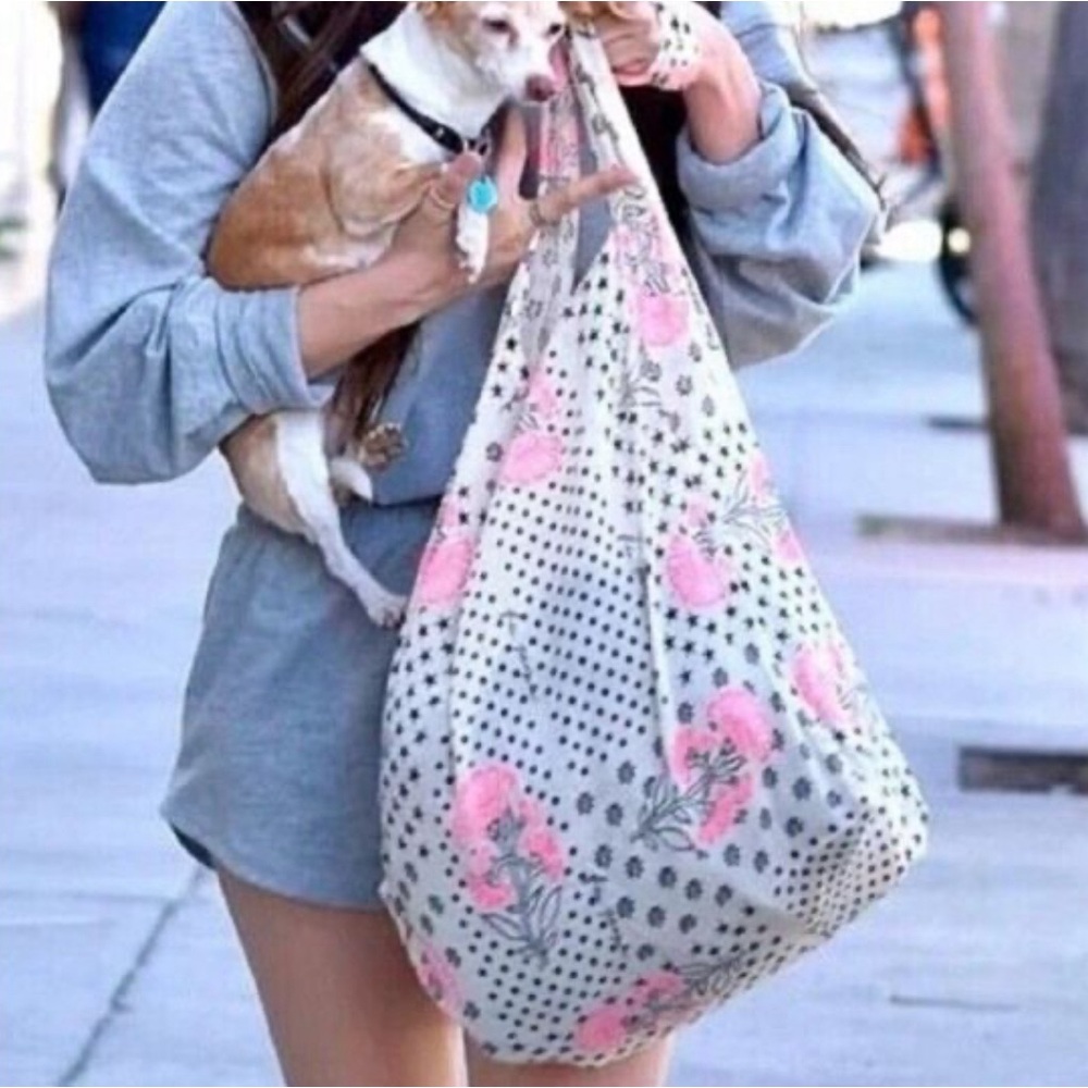 Free People Tote - Pink Floral Stars Dots Gauze Reusable Market